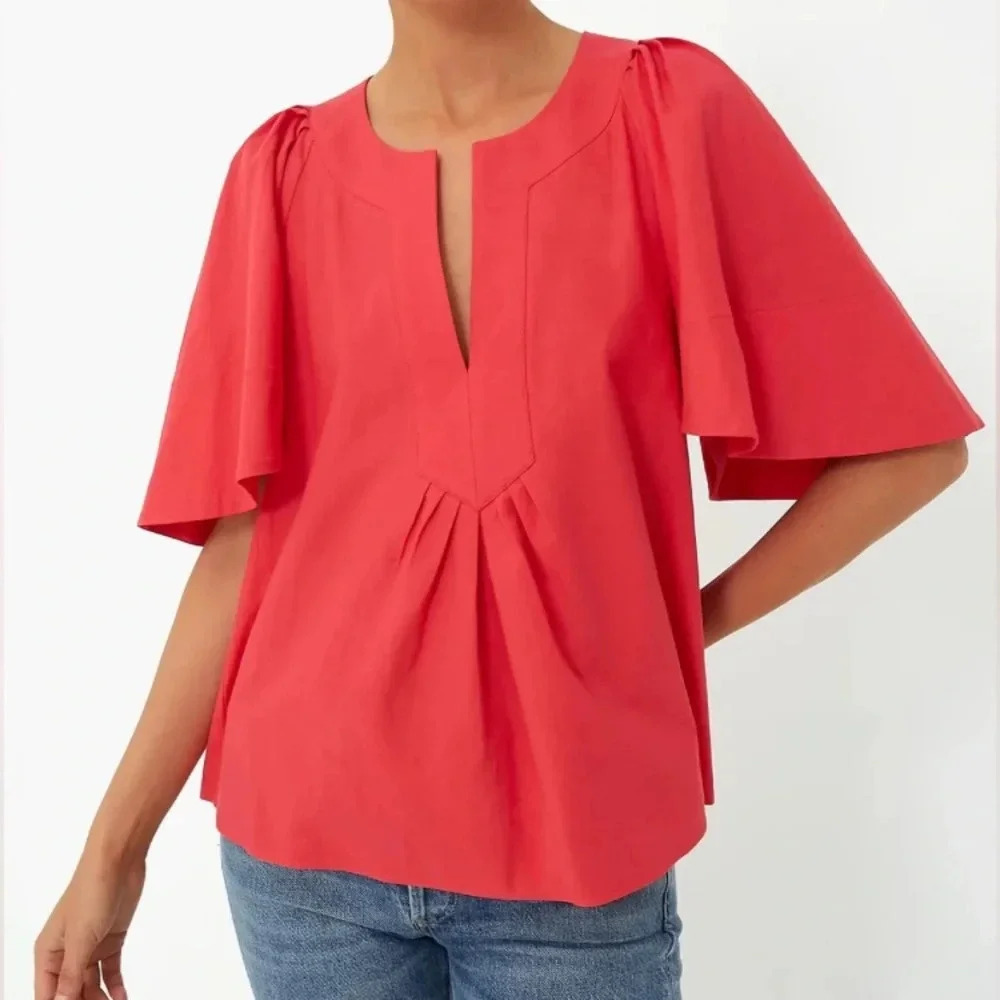 Pomander Place Red Finley Flutter Short Sleeve Top Size XS